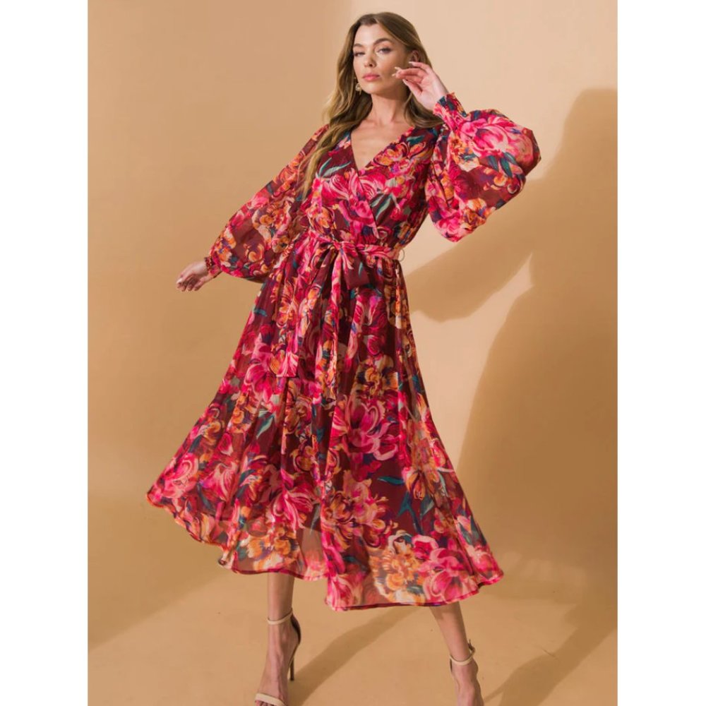 Floral Midi Dress (A line with long sleeves)